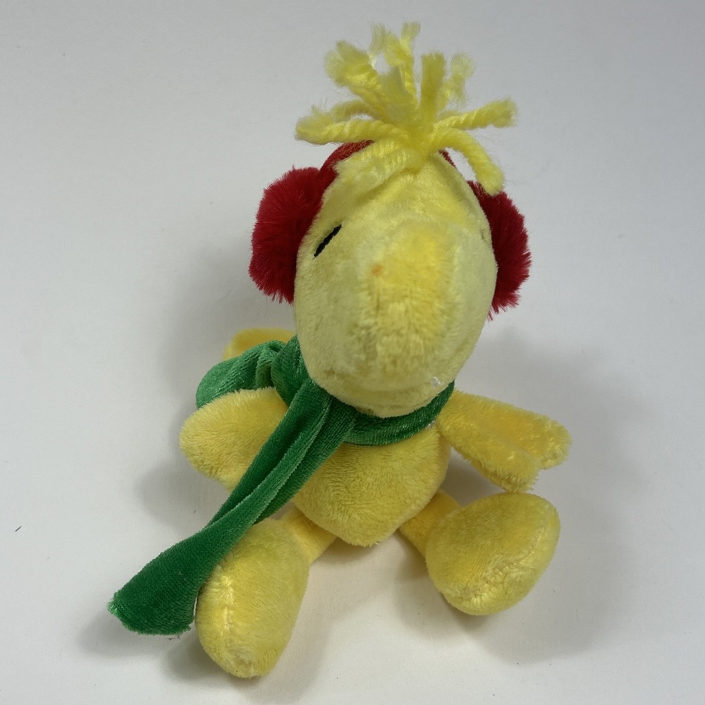 Plush Woodstock Peanuts Collection Snoopy Christmas Earmuffs Scarf 7.5" Bag Clip